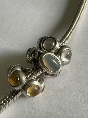 Pandora Silver Bracelet Charms with Moonstone and Citrine Cabochons